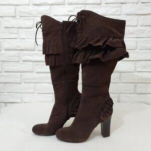 Von Maur Genuine Leather Brown High Heel Boots Size 8.5 NWOT